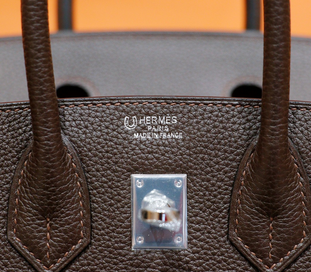 Hermès（爱马仕）Birkin 铂金包 乌木色内拼金棕 Togo 全手缝 银扣 25cm