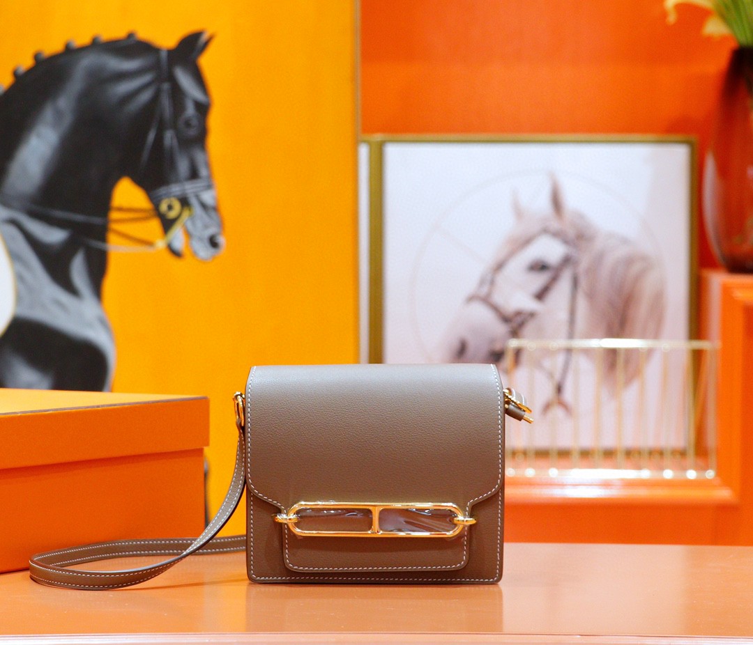 Hermès（爱马仕）Roulis 猪鼻包 19cm 大象灰 Evercolor 小牛皮 金扣 全手缝