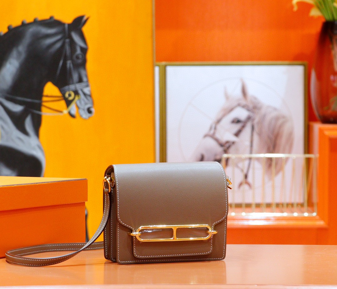 Hermès（爱马仕）Roulis 猪鼻包 19cm 大象灰 Evercolor 小牛皮 金扣 全手缝
