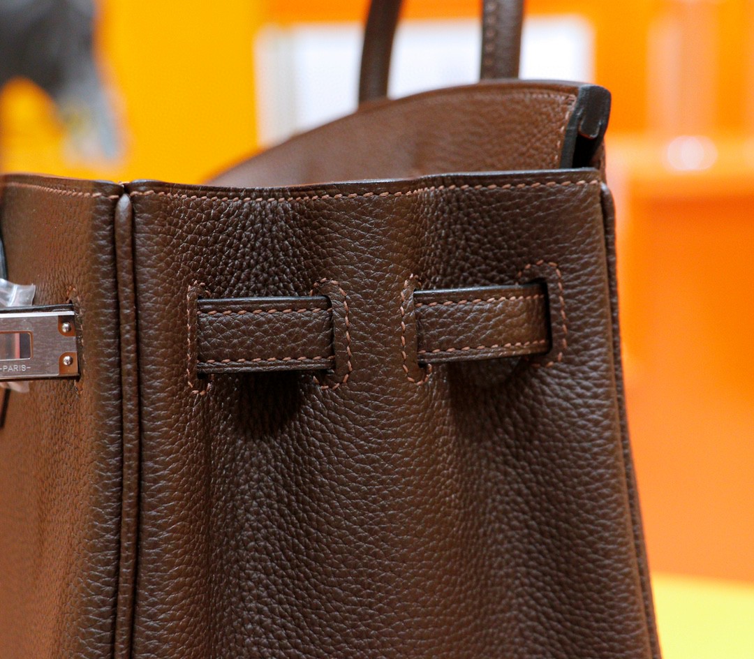 Hermès（爱马仕）Birkin 铂金包 乌木色内拼金棕 Togo 全手缝 银扣 25cm
