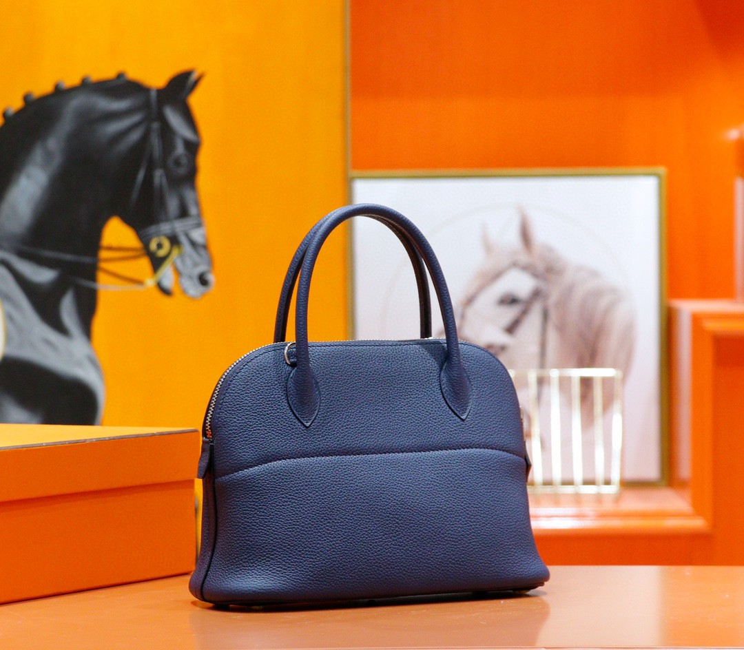 Hermès（爱马仕）Bolide 保龄球包 宝蓝色 Togo 全手缝 银扣 31cm
