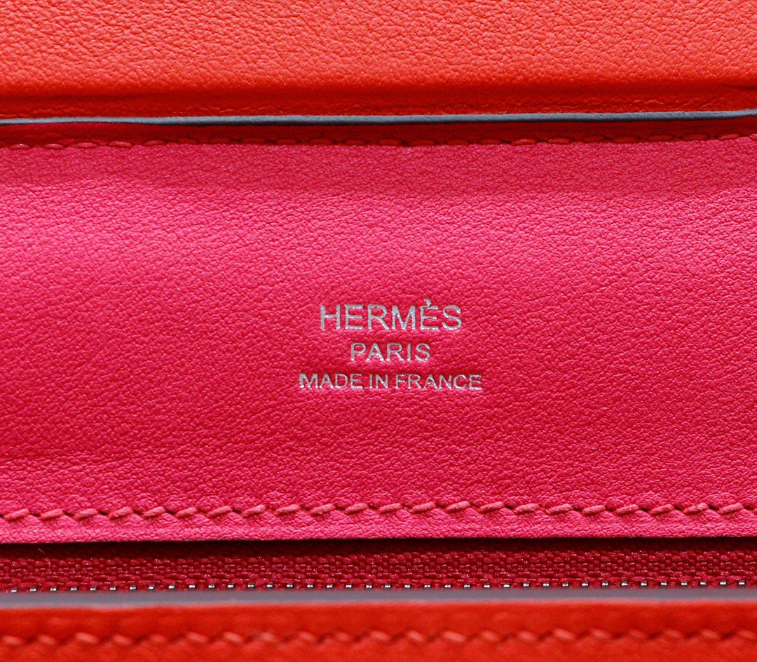 Hermès（爱马仕）Kelly 2424 玫瑰粉 拼 心红色 Evercolor 拼 Swift 银扣 21cm 全手缝