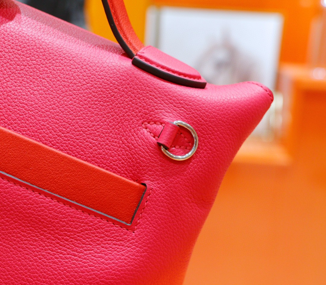 Hermès（爱马仕）Kelly 2424 玫瑰粉 拼 心红色 Evercolor 拼 Swift 银扣 21cm 全手缝
