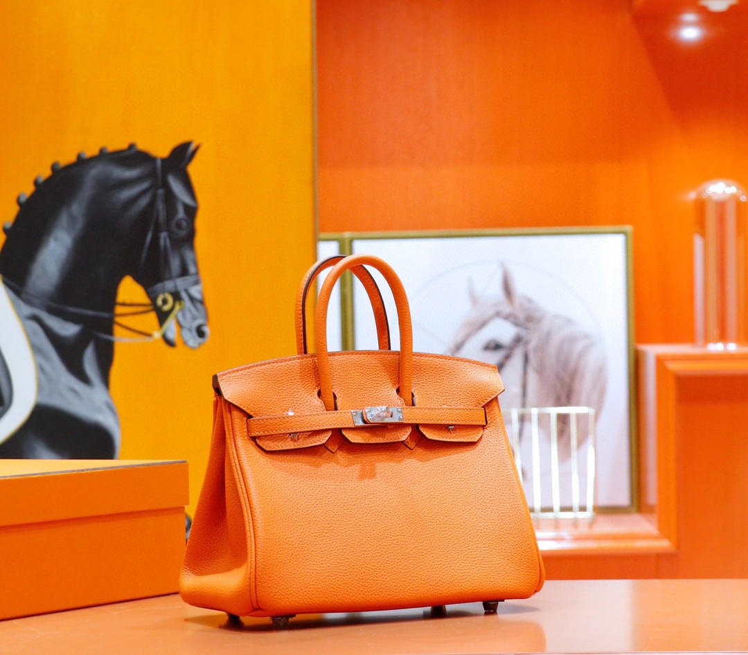 Hermès（爱马仕）Birkin 铂金包 橙色 Togo 全手缝 银扣 25cm
