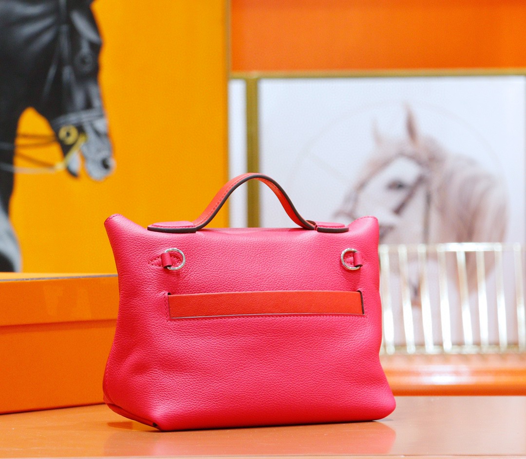 Hermès（爱马仕）Kelly 2424 玫瑰粉 拼 心红色 Evercolor 拼 Swift 银扣 21cm 全手缝