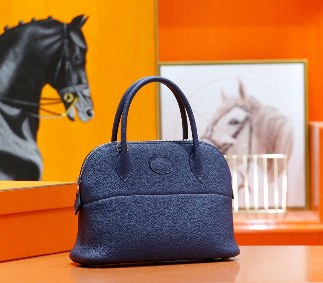 Hermès（爱马仕）Bolide 保龄球包 宝蓝色 Togo 全手缝 银扣 31cm