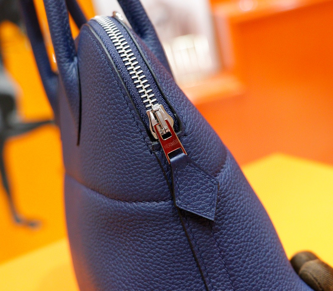 Hermès（爱马仕）Bolide 保龄球包 宝蓝色 Togo 全手缝 银扣 31cm