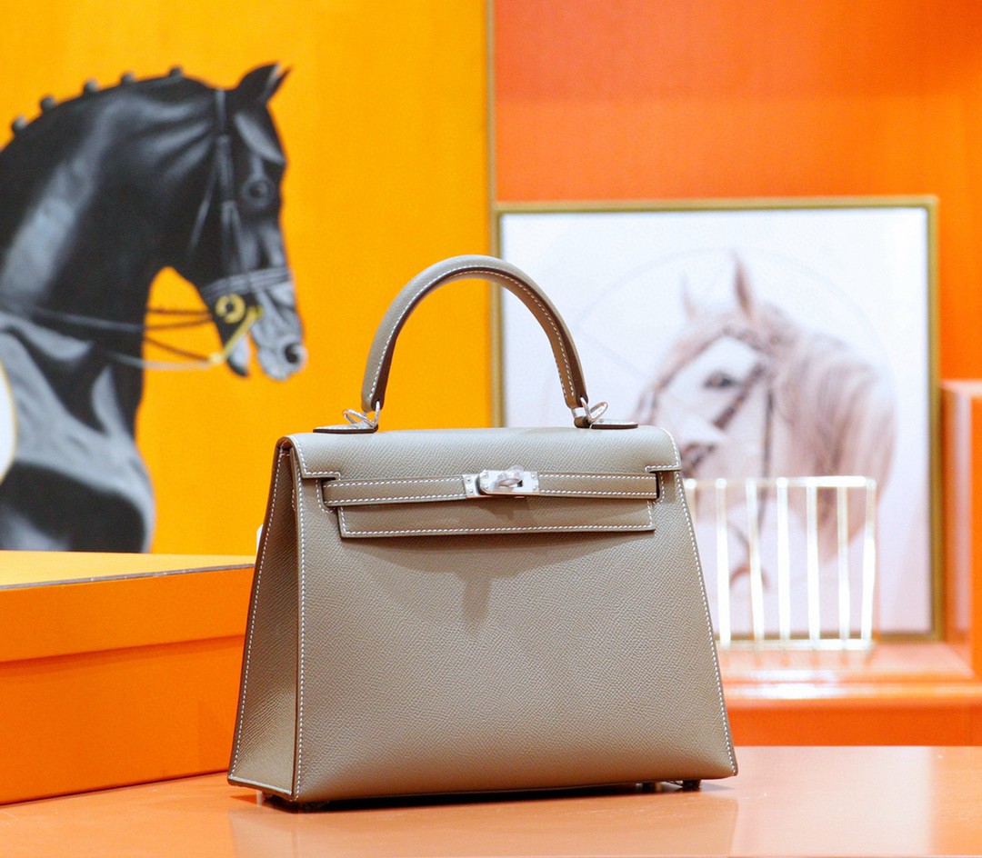 Hermès（爱马仕）Kelly 凯莉包 大象灰 Epsom 全手缝 银扣 25cm