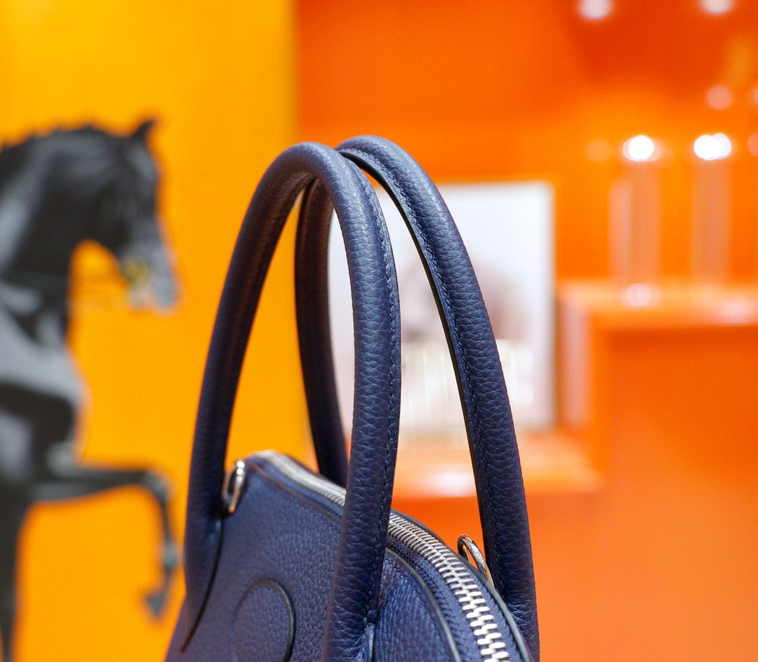 Hermès（爱马仕）Bolide 保龄球包 宝蓝色 Togo 全手缝 银扣 31cm