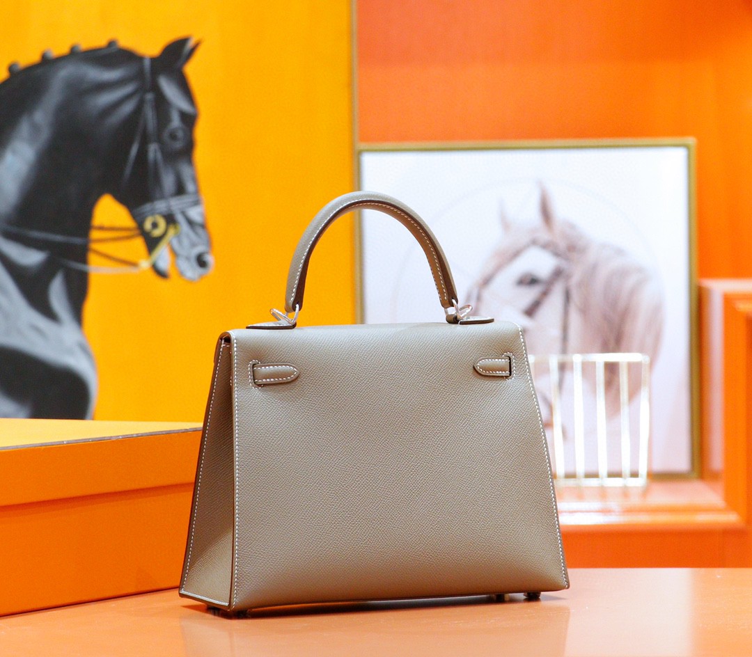Hermès（爱马仕）Kelly 凯莉包 大象灰 Epsom 全手缝 银扣 25cm