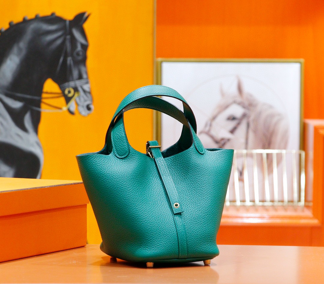 Hermès（爱马仕）Picotin 菜篮子 丝绒绿 Togo 全手缝 金扣 18cm