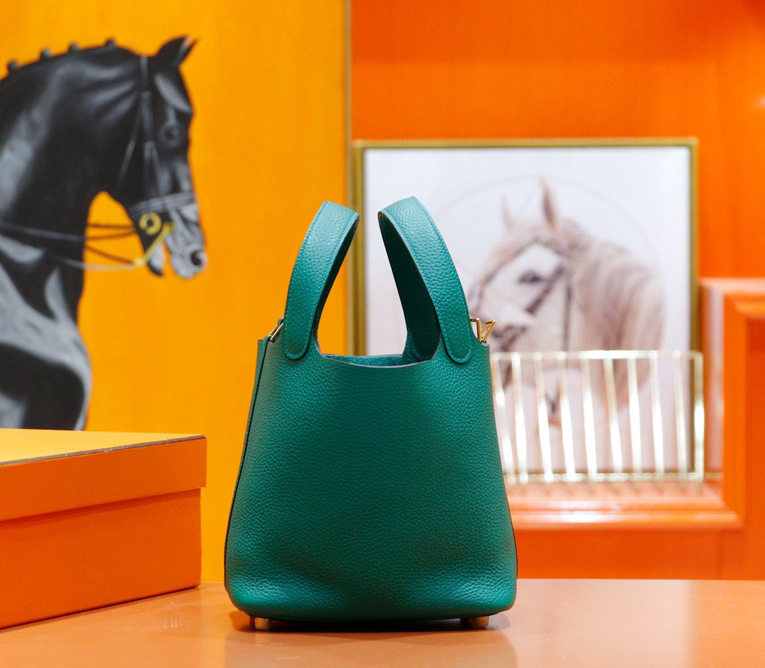 Hermès（爱马仕）Picotin 菜篮子 丝绒绿 Togo 全手缝 金扣 18cm