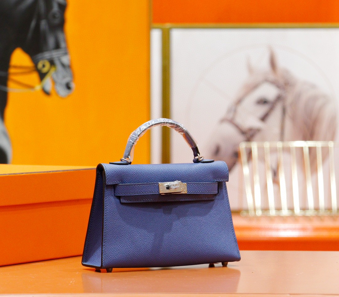 Hermès（爱马仕）Minikelly 迷你凯莉 玛瑙蓝 Epsom 全手缝 银扣 2代