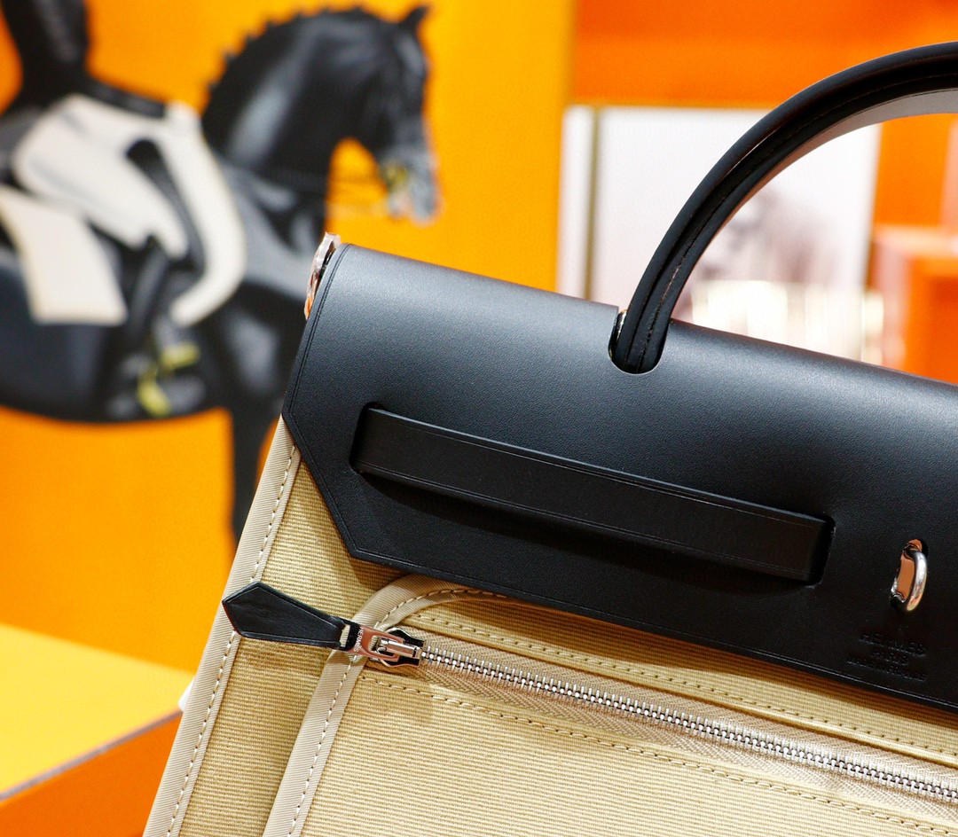 Hermès（爱马仕）Herbag 大象灰 原版帆布拼原厂皮 最高版本 银扣 31cm