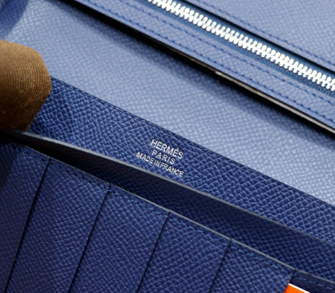 Hermès（爱马仕）Beran 长款钱夹 宝蓝 Epsom 全手缝 银扣