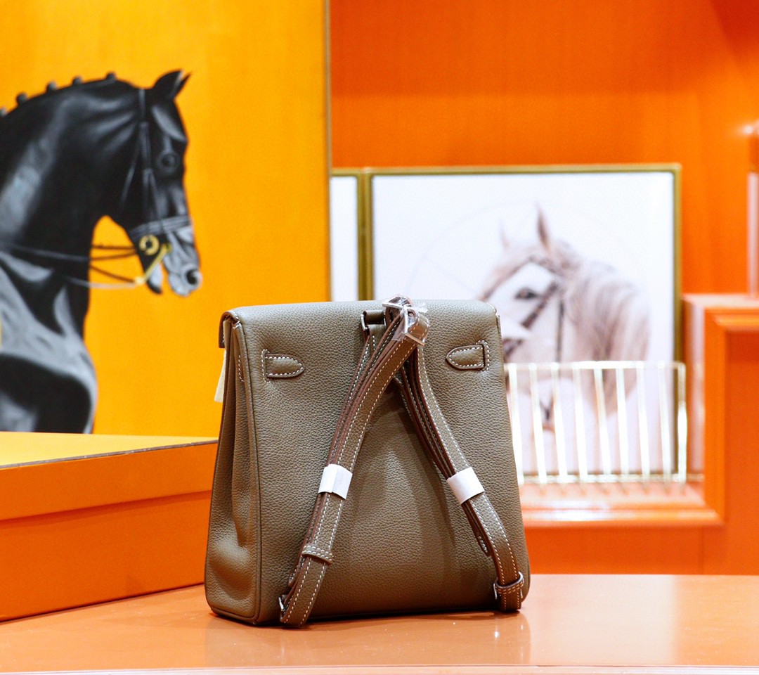 Hermès（爱马仕）Kelly ado 双肩包 大象灰 Togo 全手缝 银扣