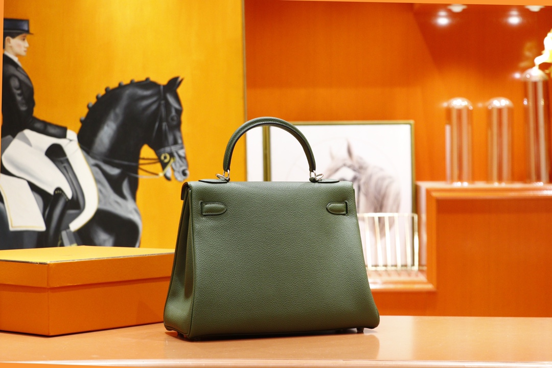Hermès（爱马仕）Kelly 凯莉包 橄榄绿 Togo 全手缝 银扣 28cm