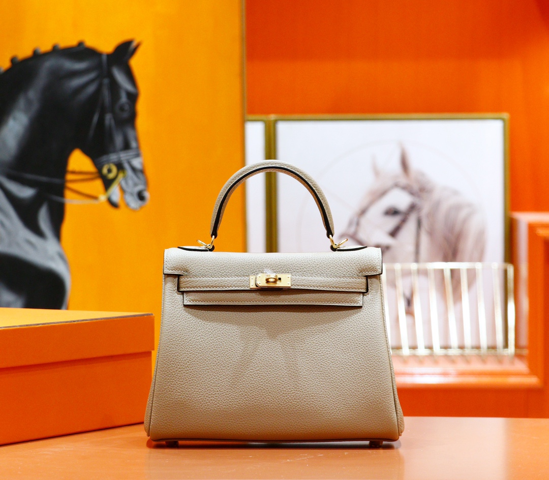 Hermès（爱马仕）Kelly 凯莉包 风衣灰 Togo 全手缝 金扣 25cm
