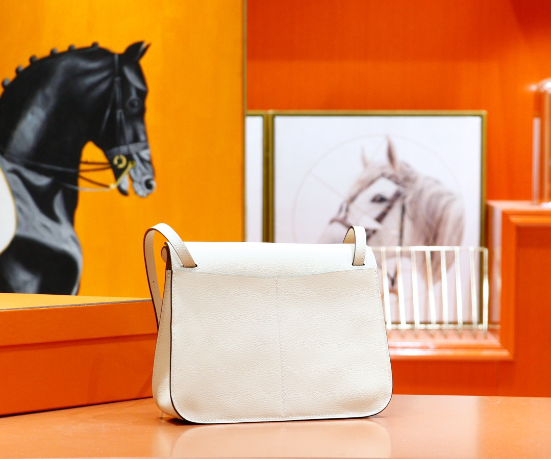 Hermès（爱马仕）Halzan Evercolor 拼 Swift 奶油白 拼 芝麻色 全手缝 银扣 25cm