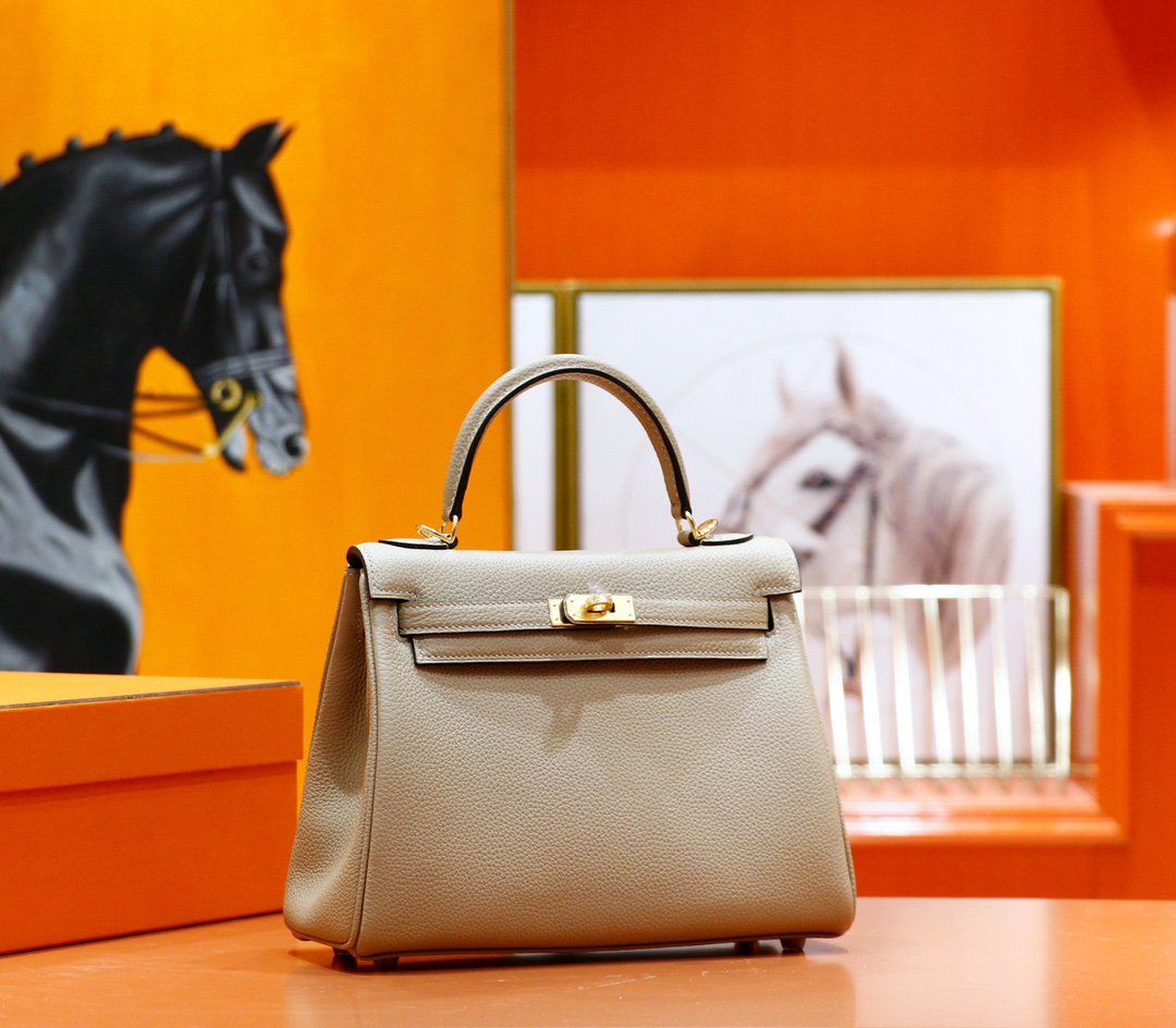 Hermès（爱马仕）Kelly 凯莉包 风衣灰 Togo 全手缝 金扣 25cm
