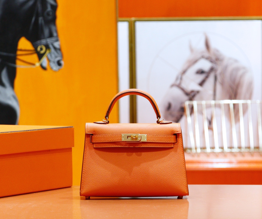 Hermès（爱马仕）Minikelly 迷你凯莉 橙色 Epsom 全手缝 金扣 2代