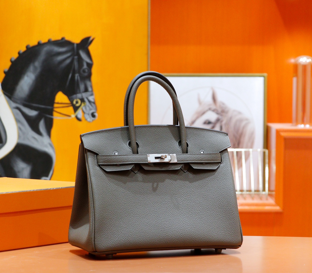 Hermès（爱马仕）Birkin 铂金包 锡器灰 Togo 全手缝 银扣 30cm