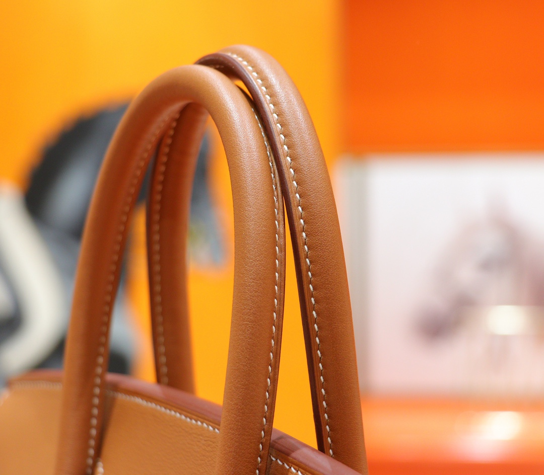 Hermès（爱马仕）Birkin 铂金包 金棕色 Swift 拼 原版帆布 全手缝 银扣 30cm