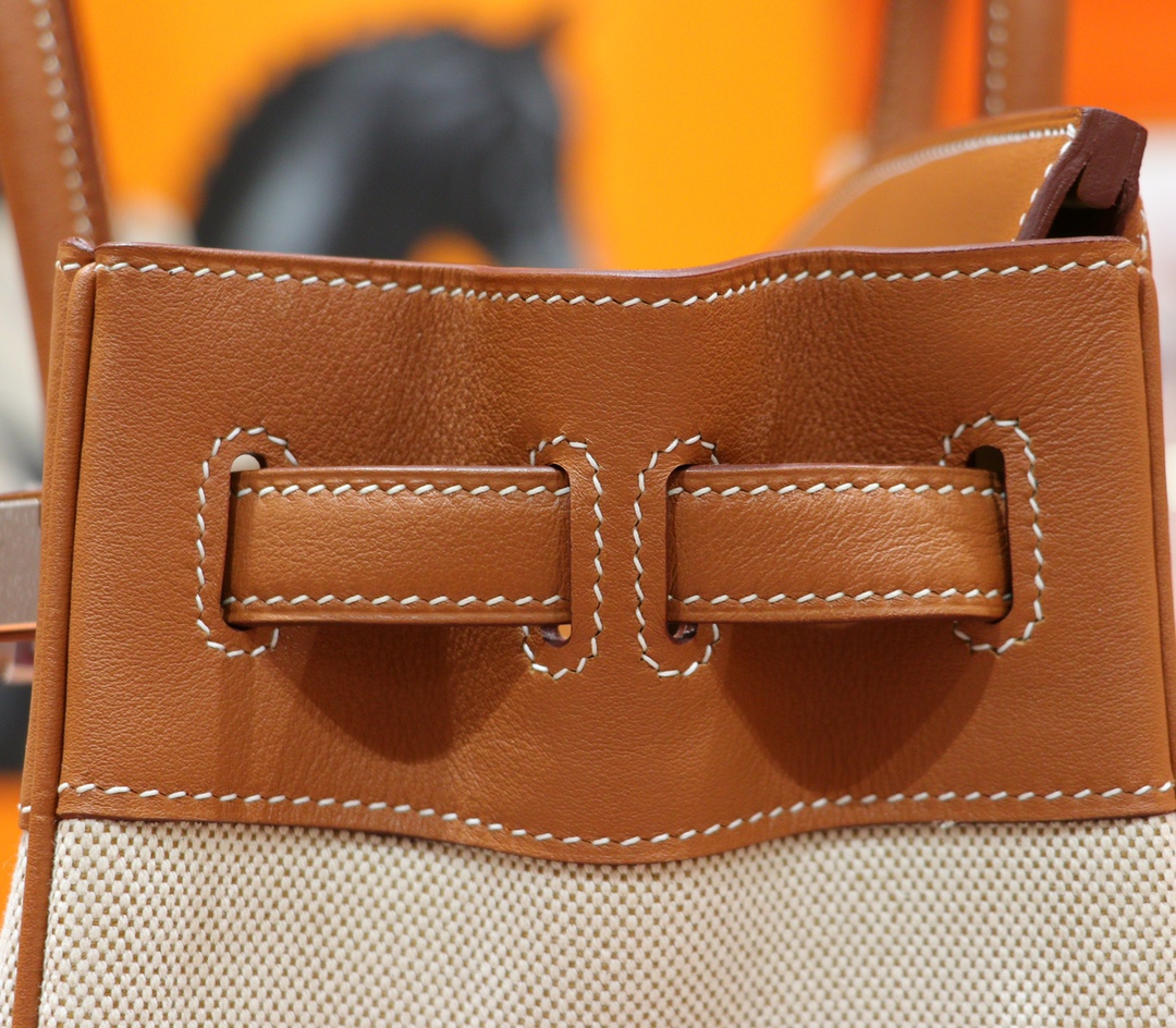 Hermès（爱马仕）Birkin 铂金包 金棕色 Swift 拼 原版帆布 全手缝 银扣 30cm