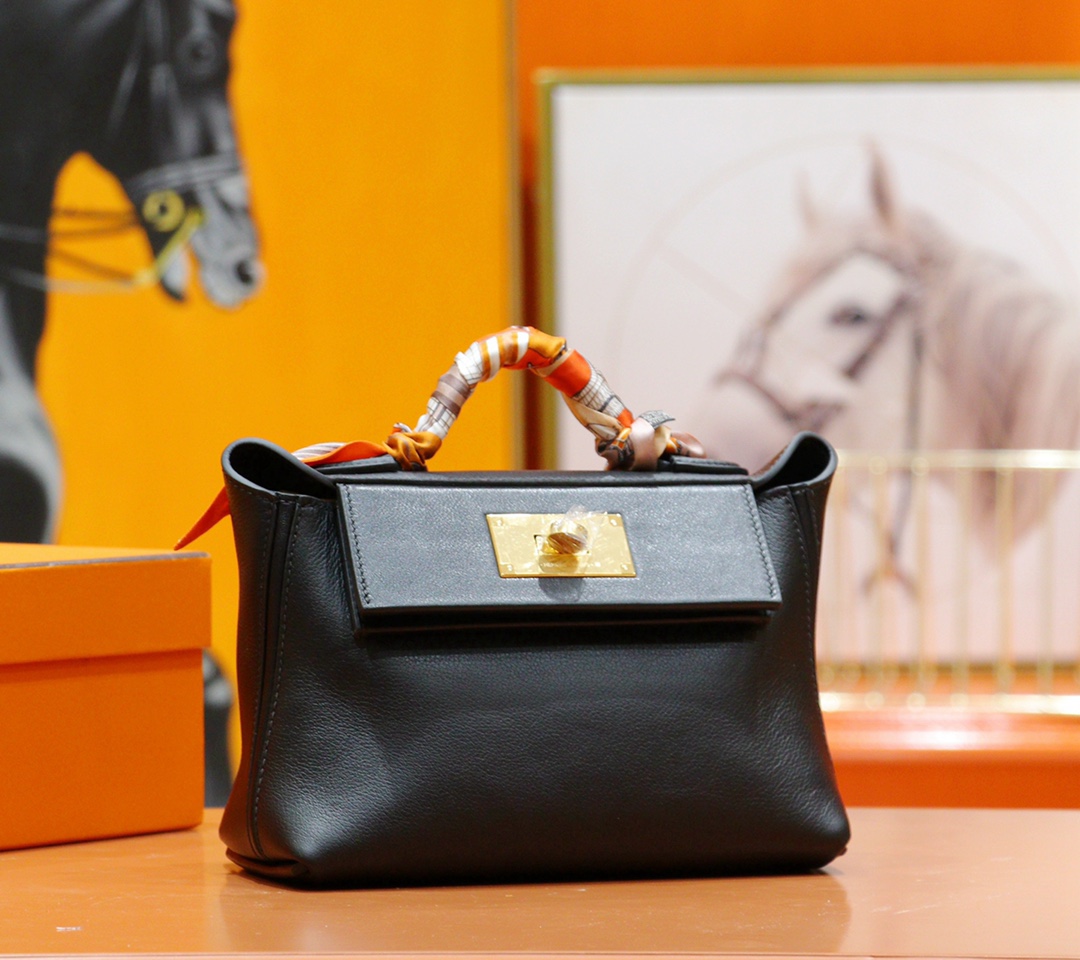 Hermès（爱马仕）H24 24 黑色 Evercolor 拼 Swift 全手缝 金扣 21cm