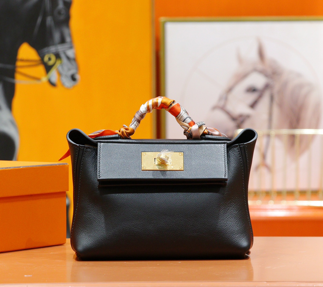 Hermès（爱马仕）H24 24 黑色 Evercolor 拼 Swift 全手缝 金扣 21cm