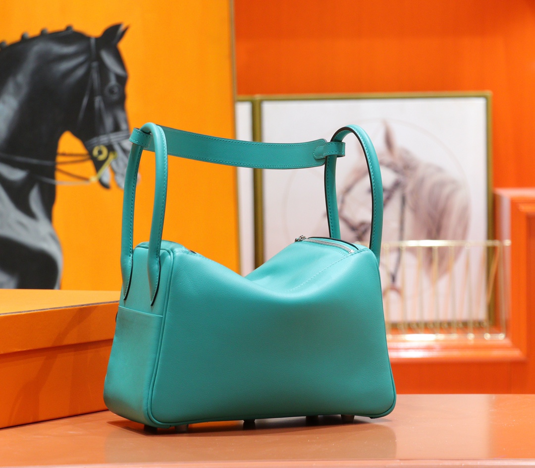 Hermès（爱马仕）Lindy 琳迪包 孔雀绿 Swift 全手缝 银扣 26cm