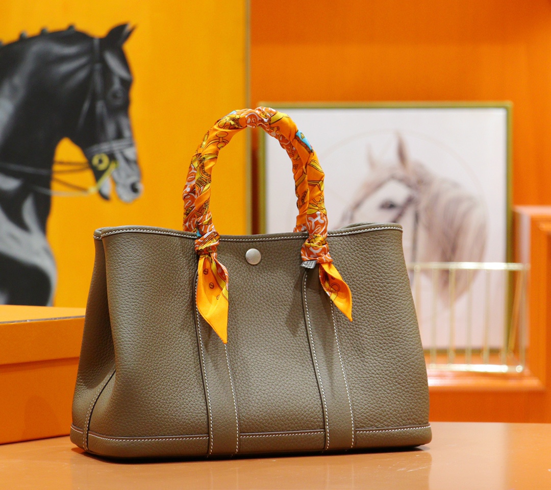 Hermès（爱马仕）Garden party 花园包 大象灰 Togo 全手缝 银扣 30cm