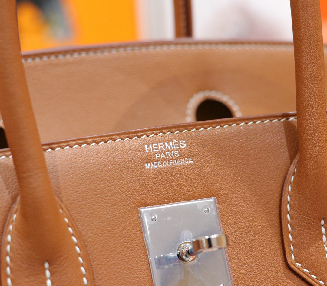 Hermès（爱马仕）Birkin 铂金包 金棕色 Swift 拼 原版帆布 全手缝 银扣 30cm