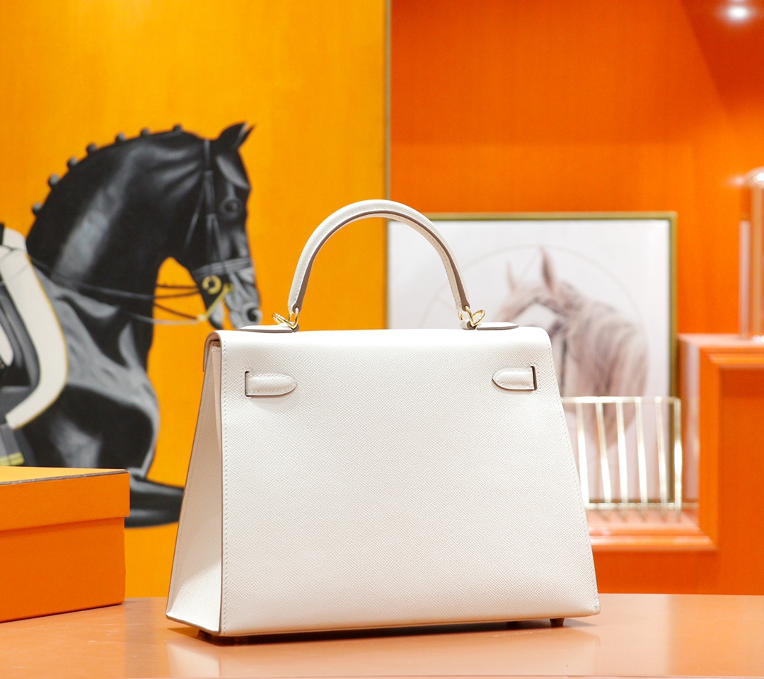 Hermès（爱马仕）Kelly 凯莉包 奶昔白 Epsom 全手缝 金扣 32cm