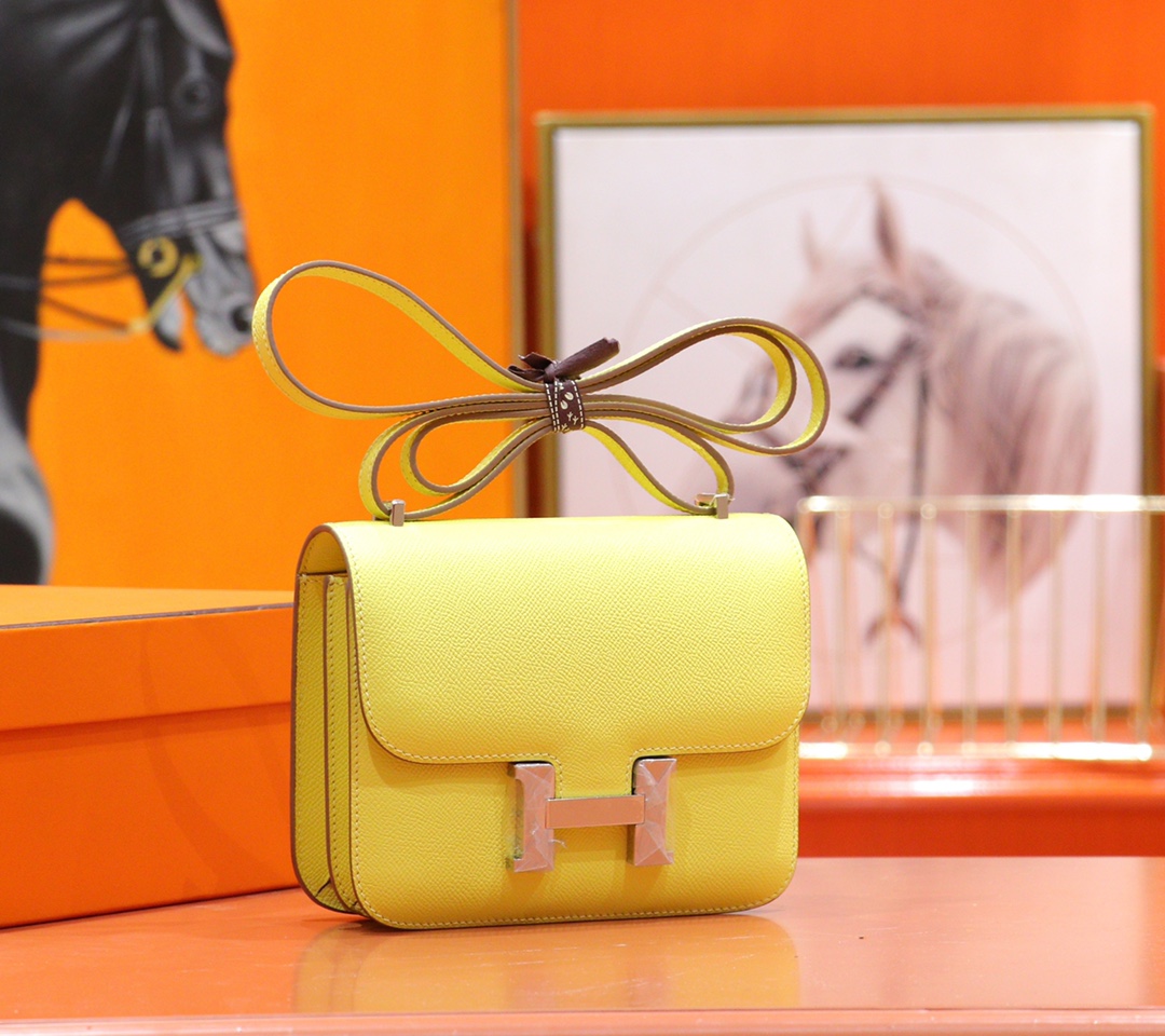 Hermès（爱马仕）Constance 空姐包 小鸡黄 Epsom 全手缝 银扣 19cm
