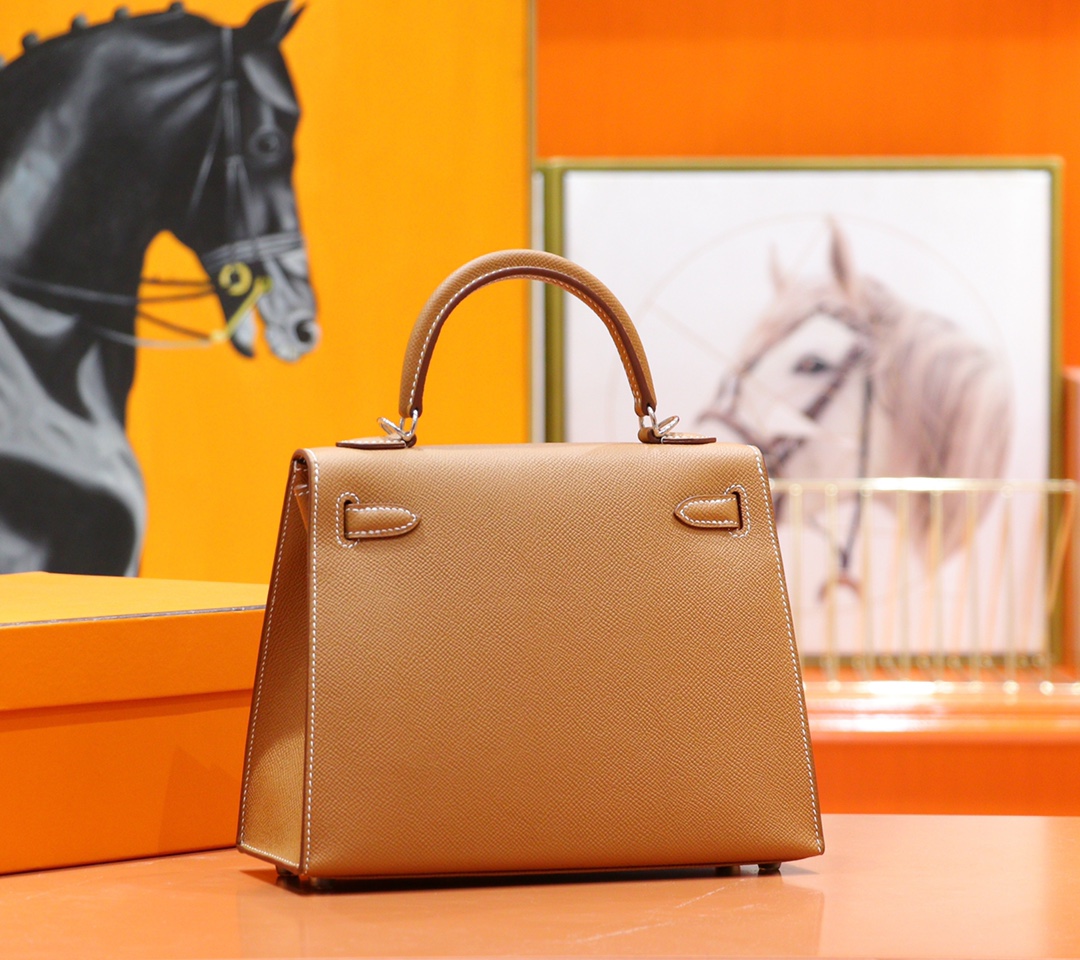 Hermès（爱马仕）Kelly 凯莉包 金棕 Epsom 全手缝 银扣 25cm