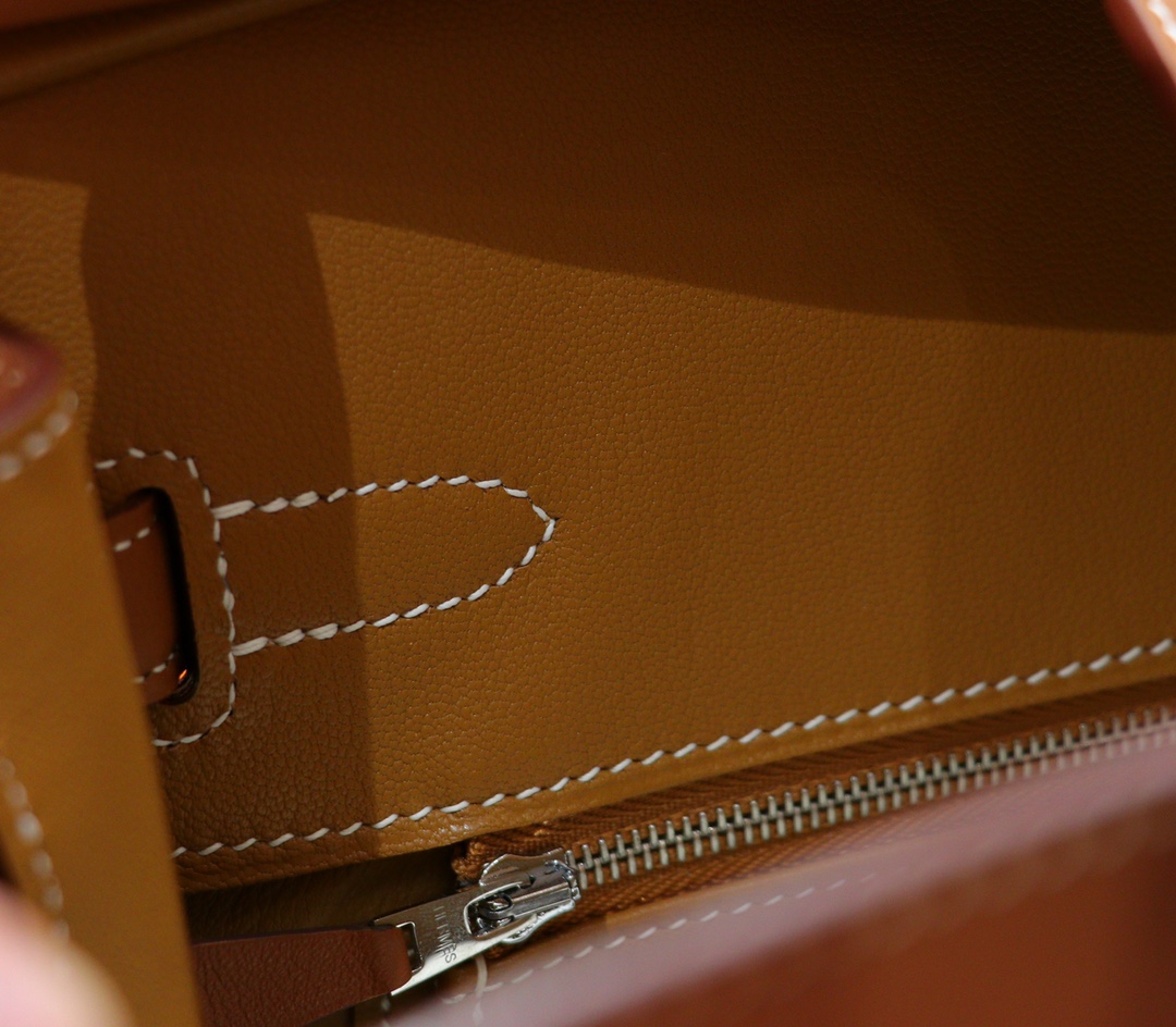 Hermès（爱马仕）Birkin 铂金包 金棕色 Swift 拼 原版帆布 全手缝 银扣 30cm