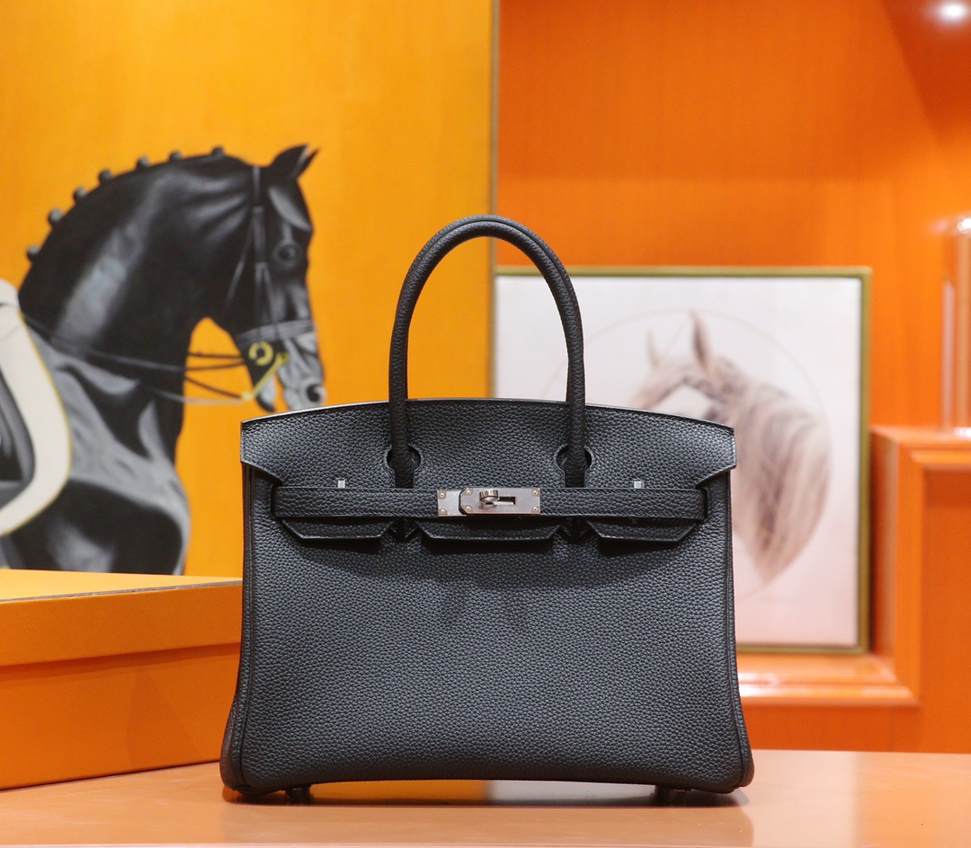 Hermès（爱马仕）Birkin 铂金包 黑色 Togo 小牛皮 银扣 30cm 全手缝