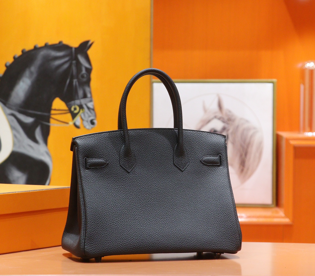 Hermès（爱马仕）Birkin 铂金包 黑色 Togo 小牛皮 银扣 30cm 全手缝