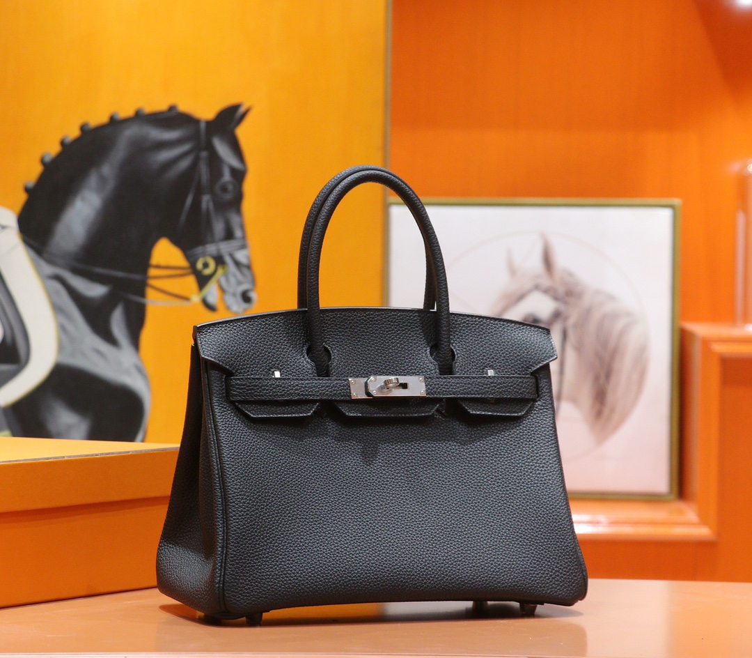 Hermès（爱马仕）Birkin 铂金包 黑色 Togo 小牛皮 银扣 30cm 全手缝