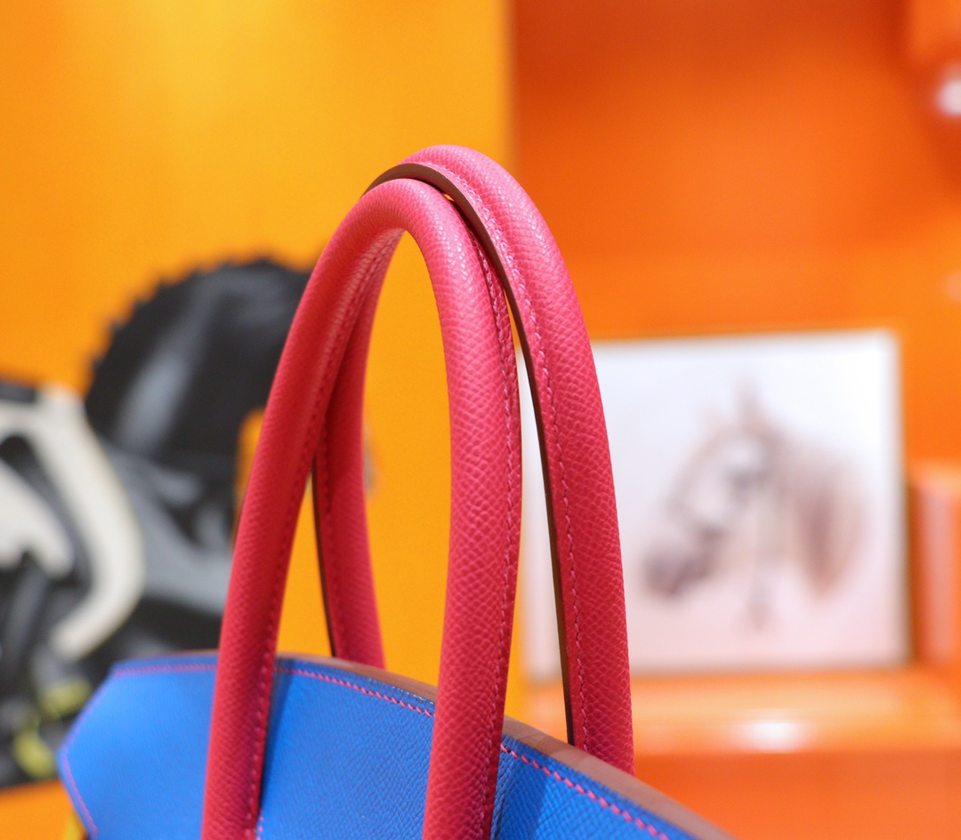 Hermès（爱马仕）Birkin 铂金包 三拼色 希腊蓝 拼 柠檬黄 拼 桃红 Epsom 全手缝 金扣 35cm