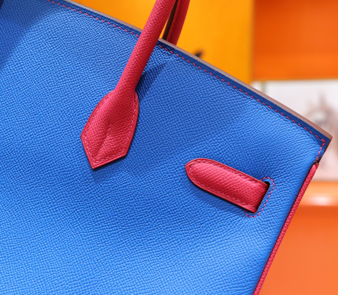 Hermès（爱马仕）Birkin 铂金包 三拼色 希腊蓝 拼 柠檬黄 拼 桃红 Epsom 全手缝 金扣 35cm