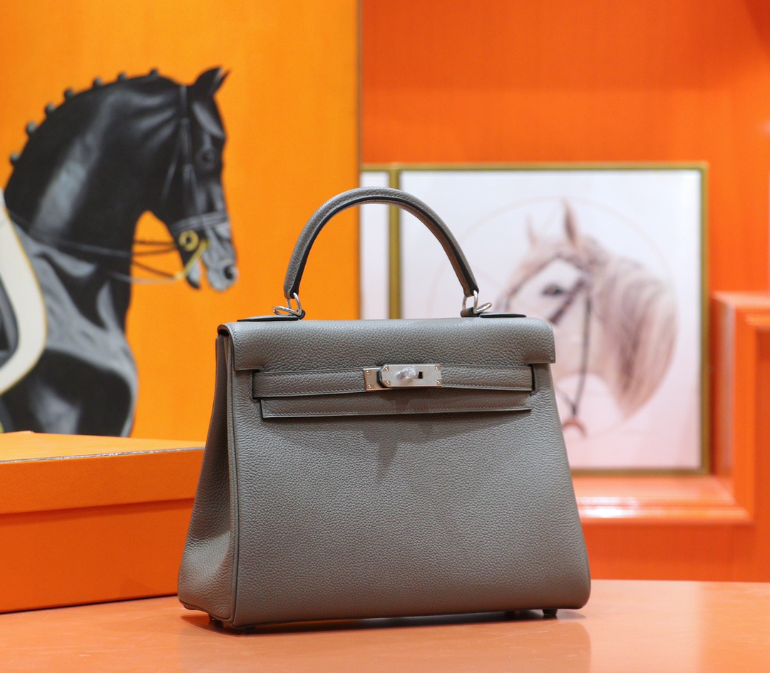 Hermès（爱马仕）Kelly 凯莉包 锡器灰 Togo 全手缝 银扣 28cm
