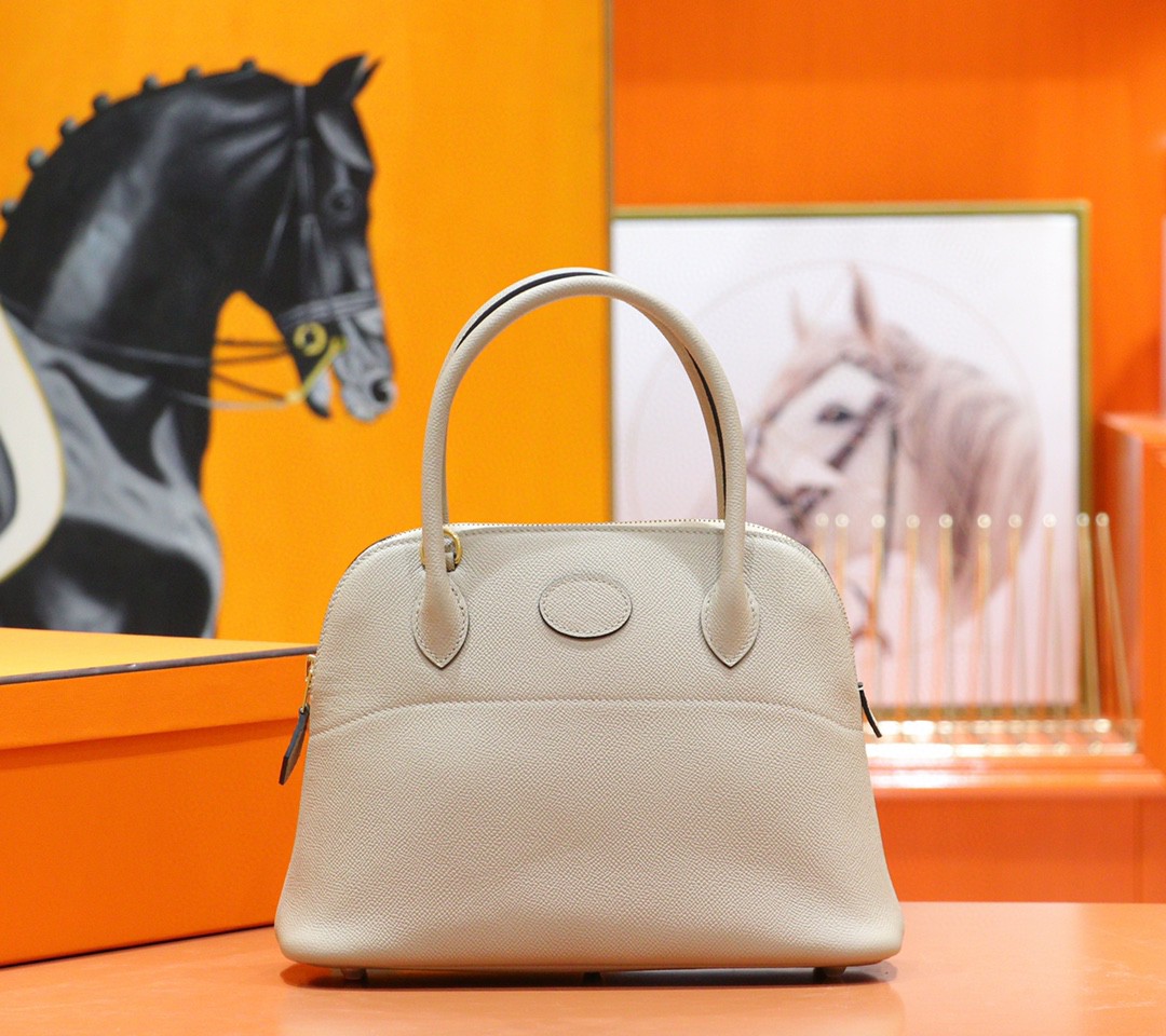 Hermès（爱马仕）Bolide 保龄球包 风衣灰 Epsom 小牛皮 全手缝 金扣 27cm