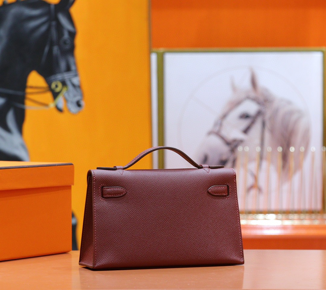 Hermès（爱马仕）Minikelly 晚宴包 酒红色 Epsom 全手缝小牛皮 金扣 22cm