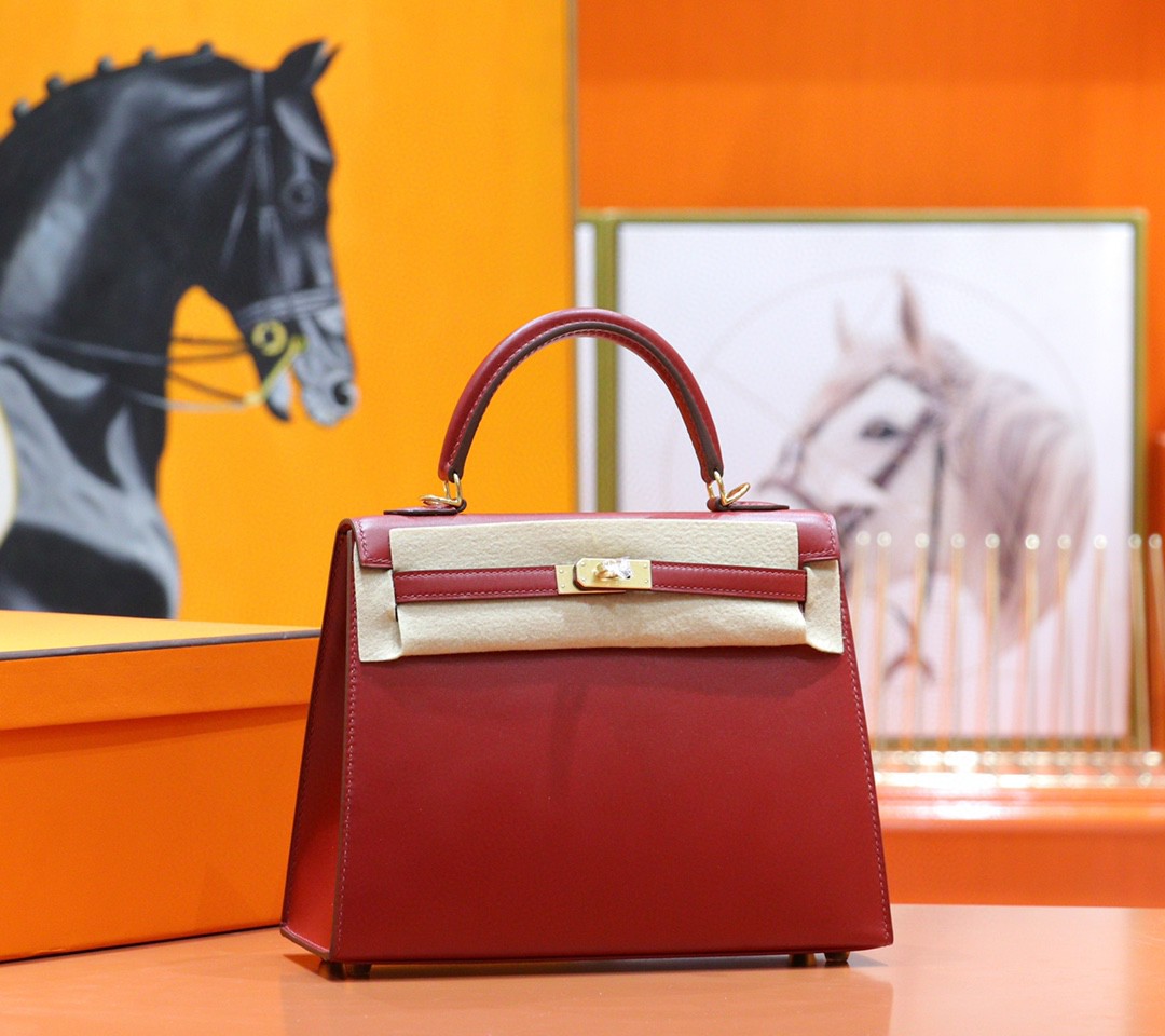 Hermès（爱马仕）Kelly 凯莉包 红色 Box小牛皮 全手缝 金扣 25cm