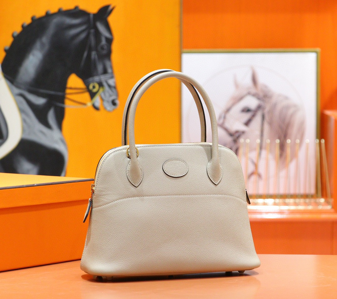 Hermès（爱马仕）Bolide 保龄球包 风衣灰 Epsom 小牛皮 全手缝 金扣 27cm
