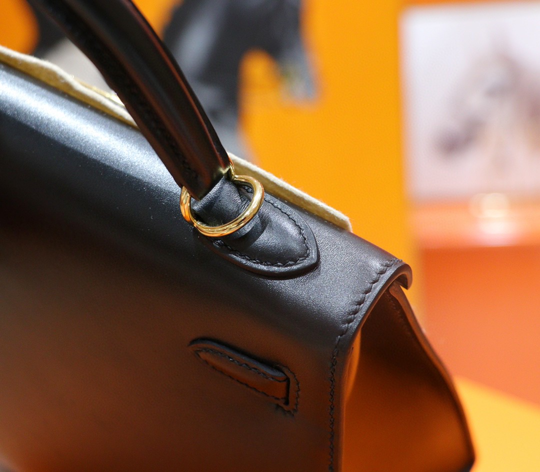 Hermès（爱马仕）Kelly 凯莉包 黑色 Box 全手缝 小牛皮 金扣 25cm