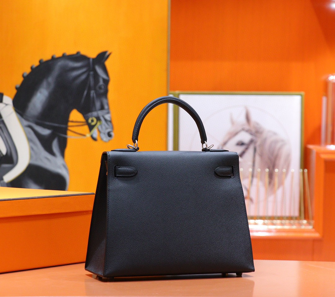 Hermès（爱马仕）Kelly 凯莉包 黑色 Epsom 小牛皮 全手缝 银扣 25cm