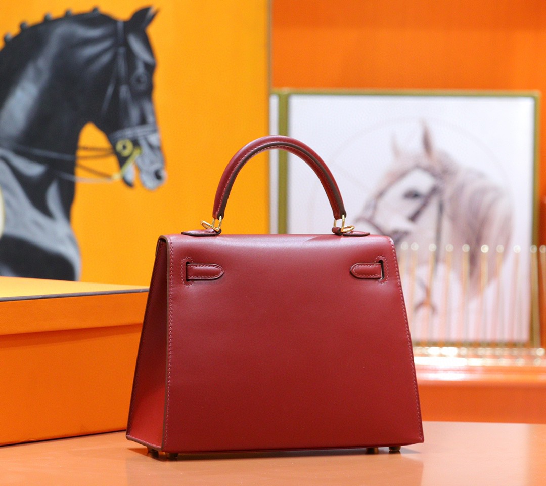 Hermès（爱马仕）Kelly 凯莉包 红色 Box小牛皮 全手缝 金扣 25cm